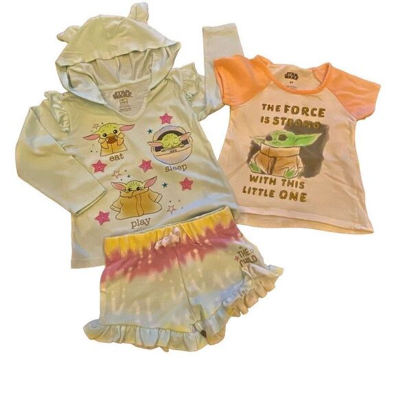 Star Wars The Child Bundle 3 Piece Long Sleeve Hoodie w shorts 4T Short Sleeve T - Picture 16 of 16